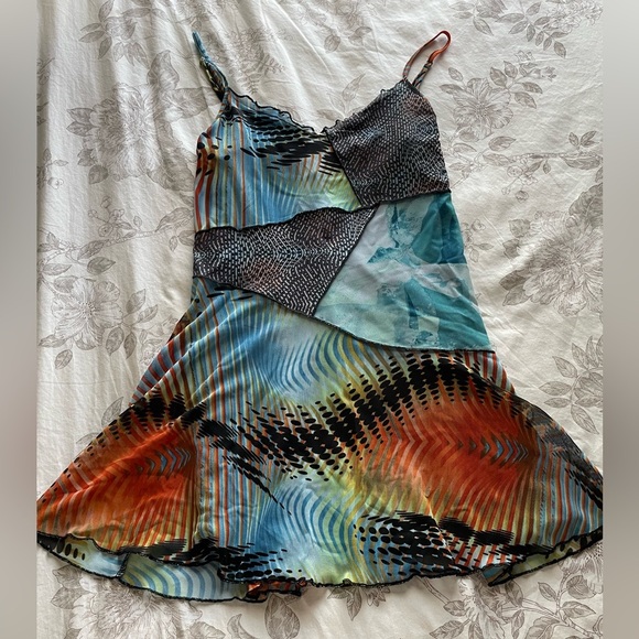 Forever 21 Dresses & Skirts - Forever21 Y2K Mesh Patchwork Mini Slip Dress Small Retro Skater Boho Fairycore